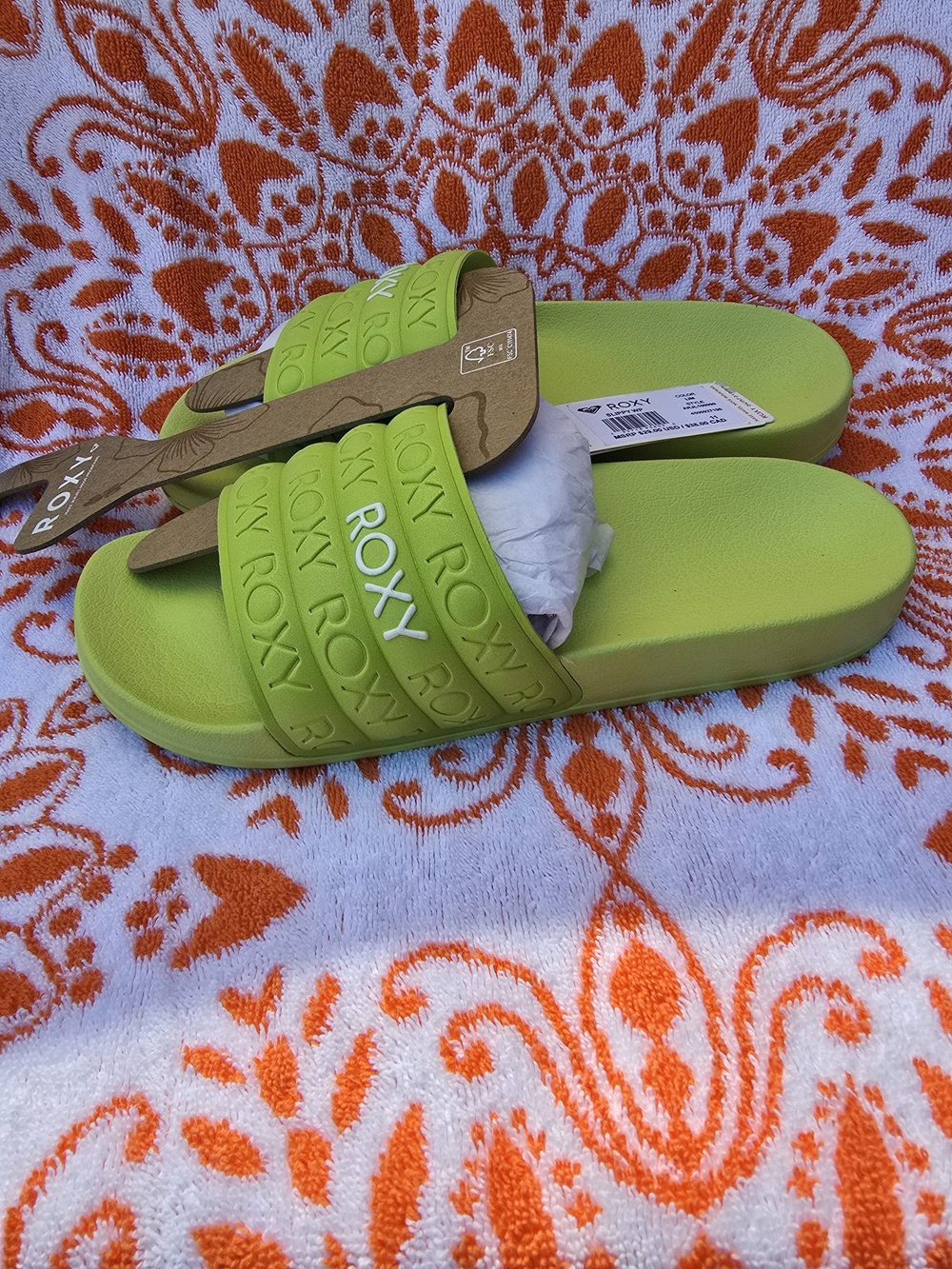 Roxy Water- Friendly Slide Sandals In Lime Green! NWT! - Picture 3 of 6
